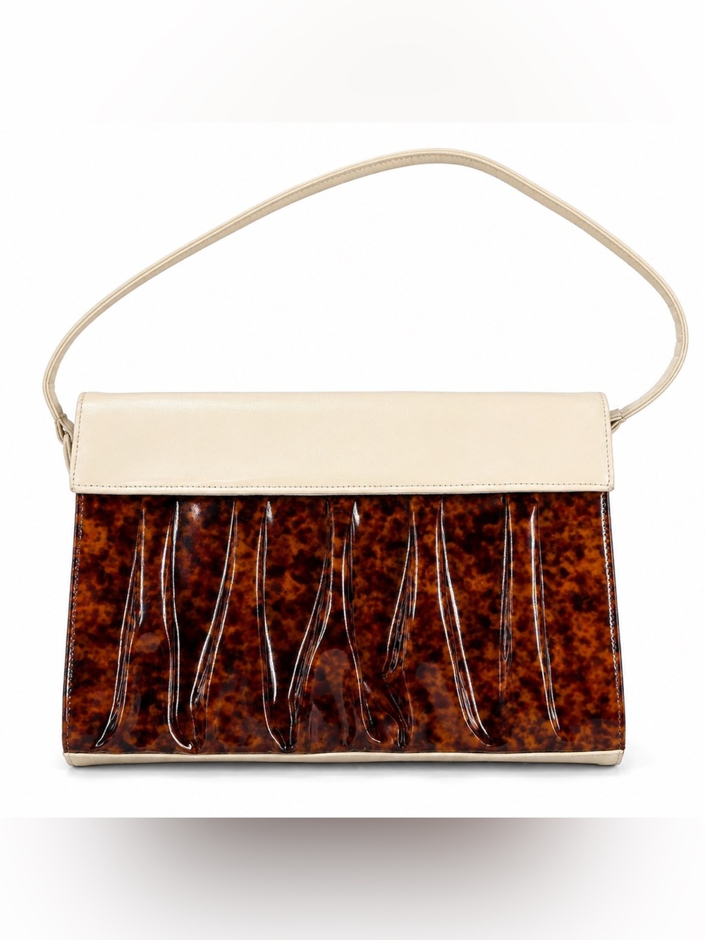 Vintage Tortoiseshell Patent & Cream Shoulder Bag Retro Chic Purse
